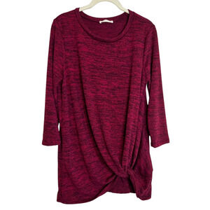 Reb in J 220 Womens Knotted Front Sweater Large Red Space Dyed Lightweight USA